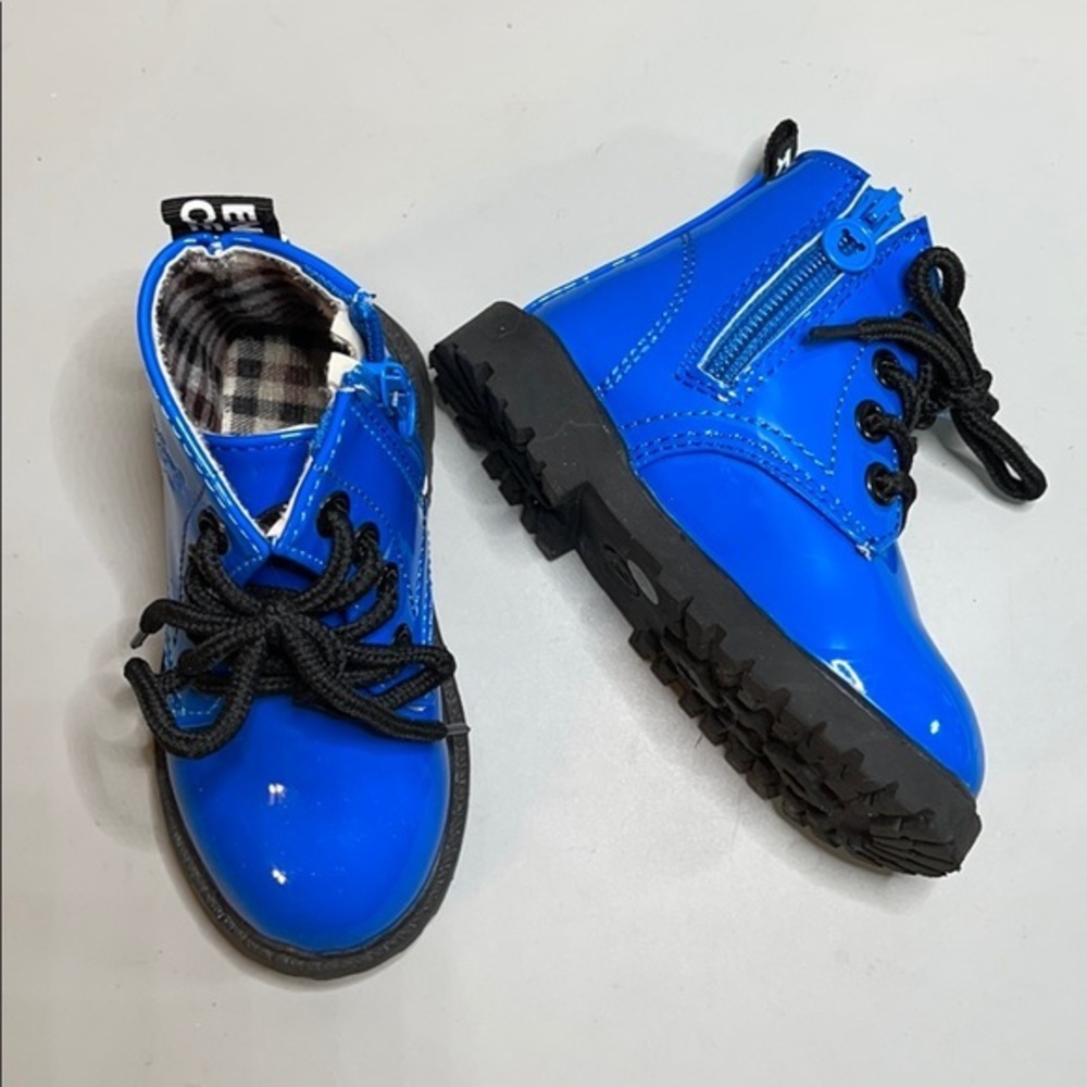 Dinimigi blue vegan leather combat baby boots
